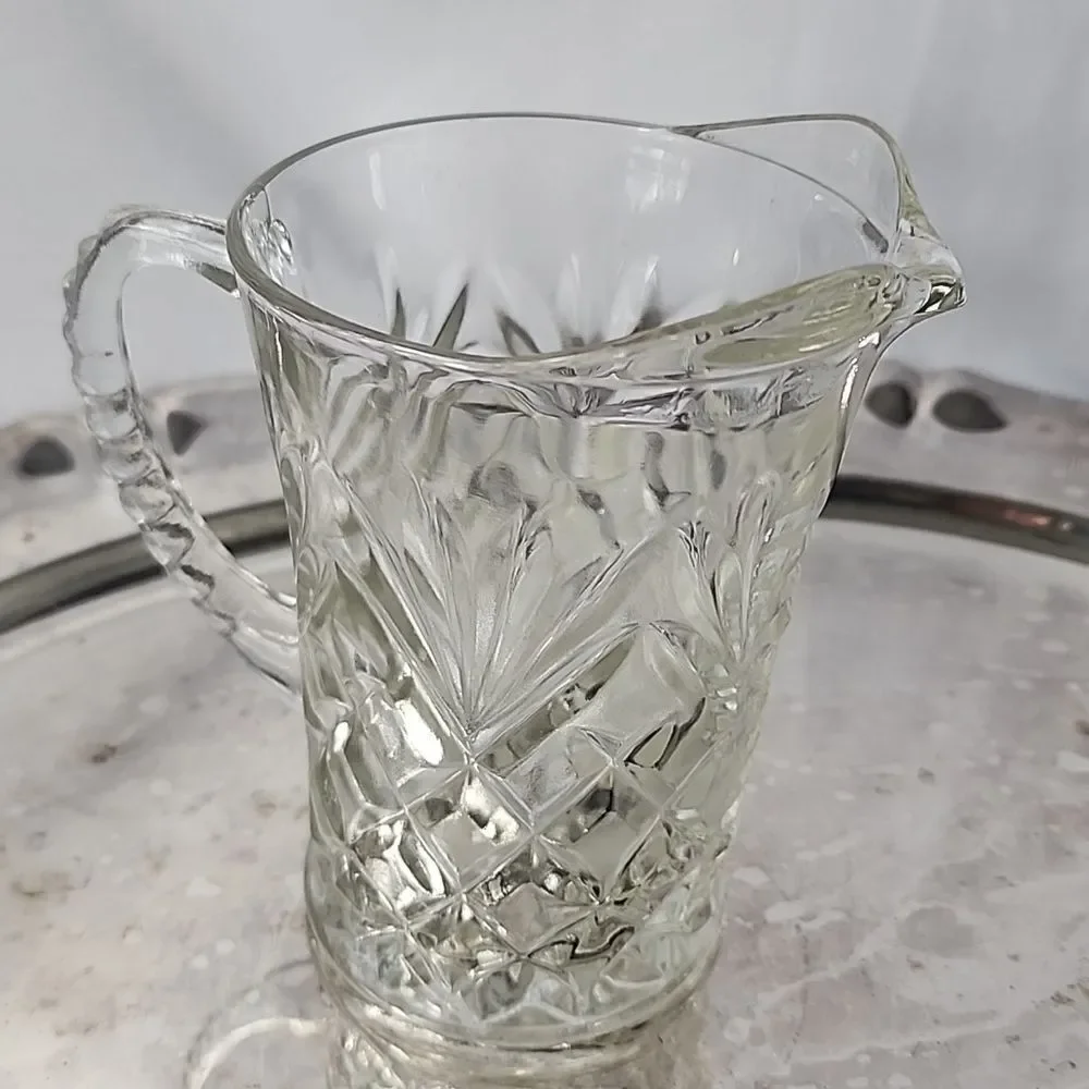 Vintage Pressed Glass Pitcher Creamer Pineapple Pattern